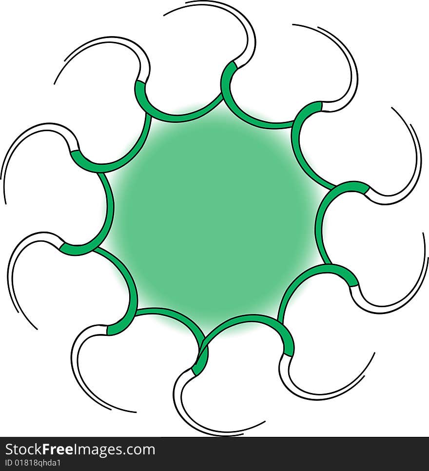 A green spiral design in a white background. A green spiral design in a white background