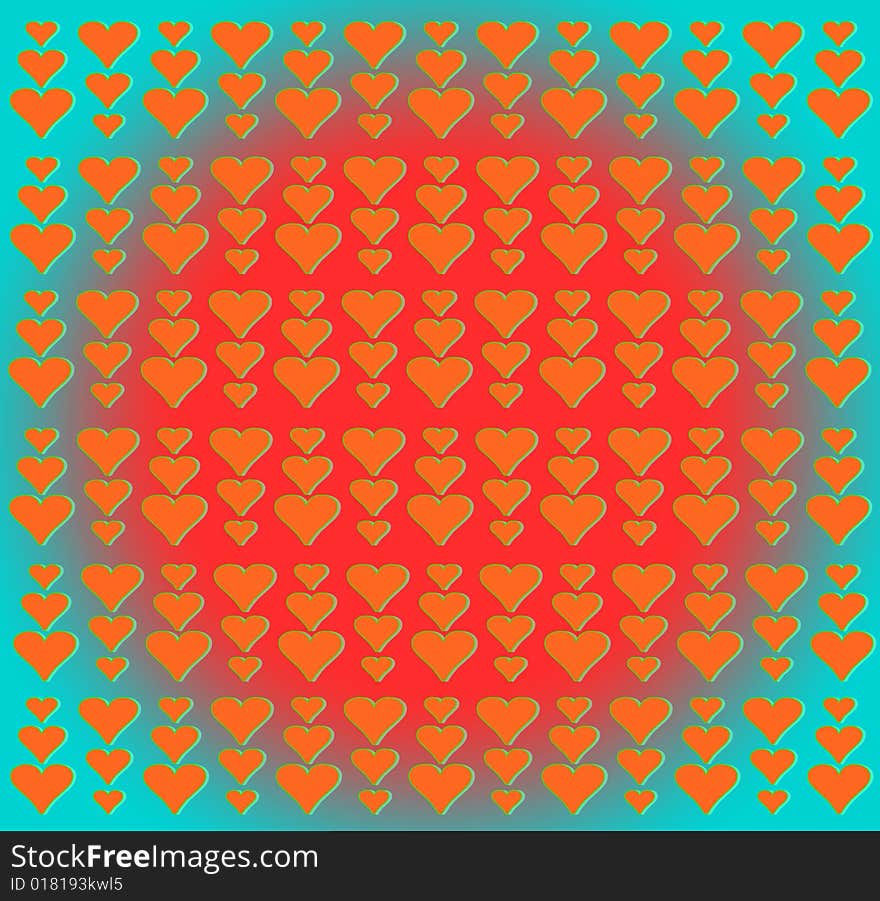 Illustration - orange heart´s on colour background. Illustration - orange heart´s on colour background.