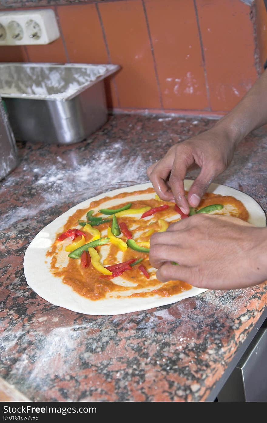 Chef Preparing or cooking pizza food. Chef Preparing or cooking pizza food