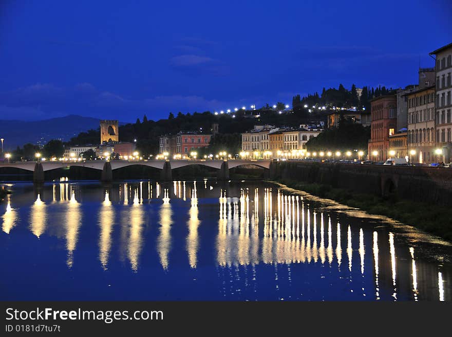 Blue hour photo of the Arno river in beautiful Florence. Blue hour photo of the Arno river in beautiful Florence.