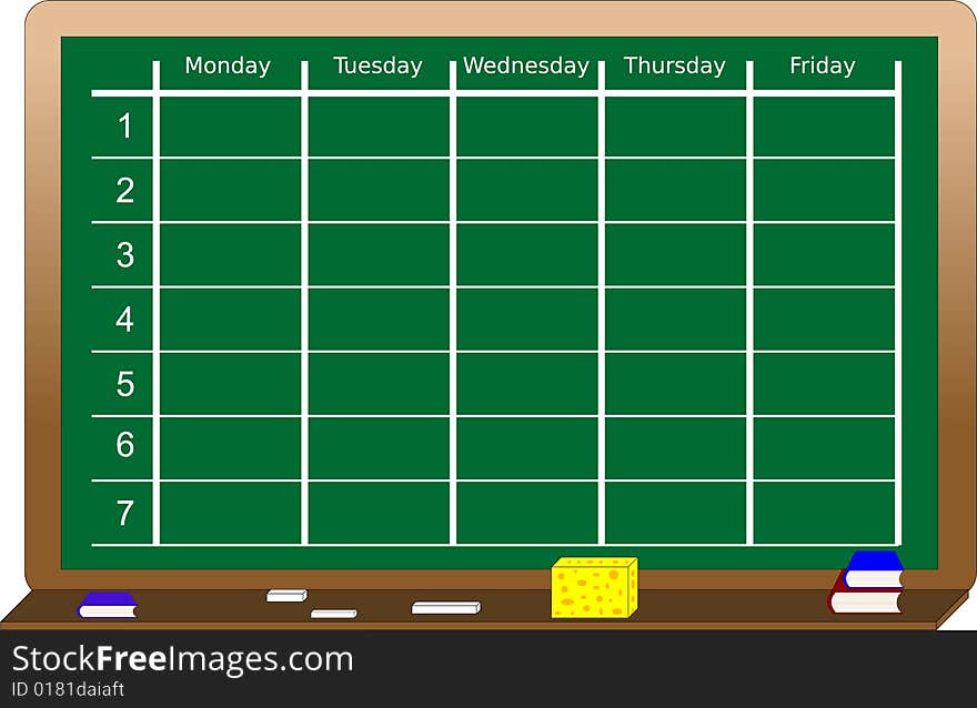 Green blackboard with school scheduler. Green blackboard with school scheduler