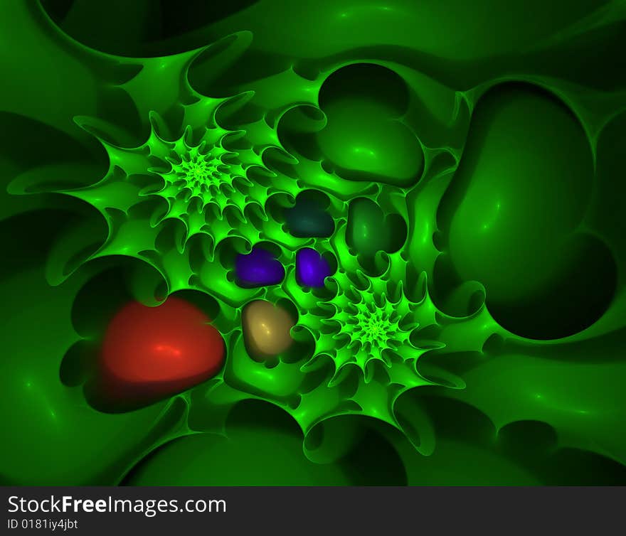 The fractal illustration in the shape of the colour seeds