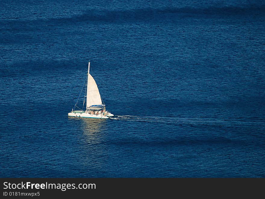 White yacht on the blue sea