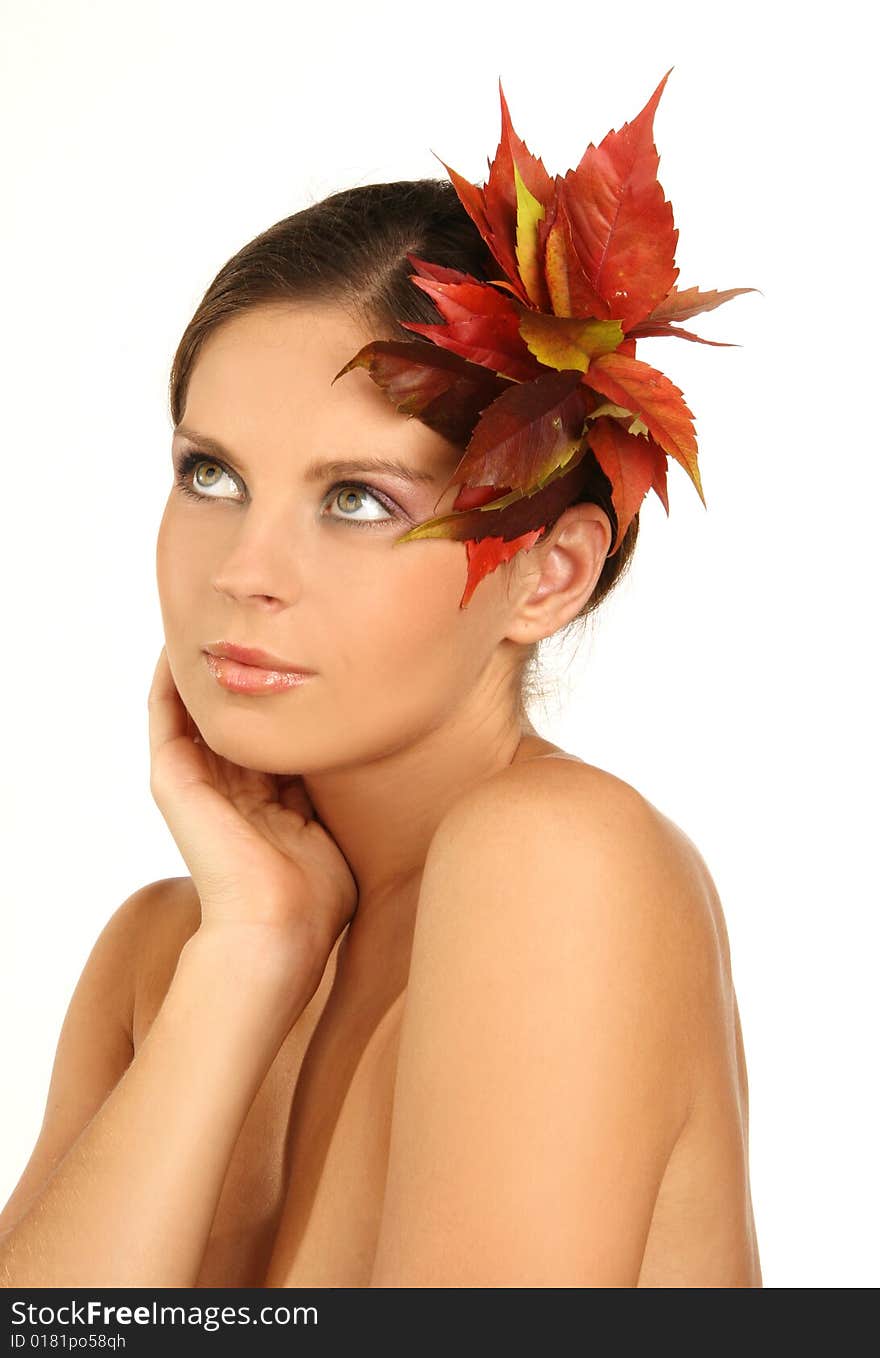 Close-up portrait of beautiful woman with professional makeup