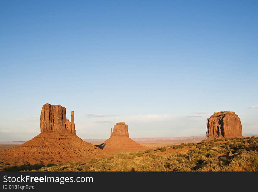 Monument valley during the day with blue sky