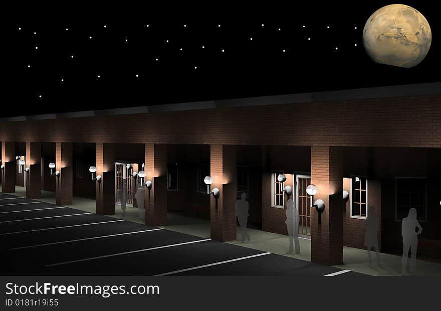 3d rendering of a office condo at night