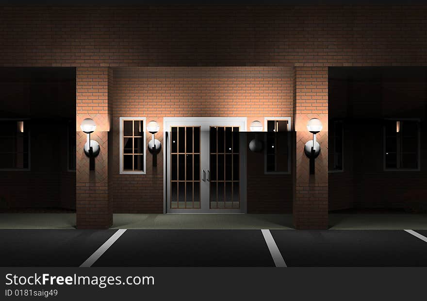 3d rendering of a office condo at night