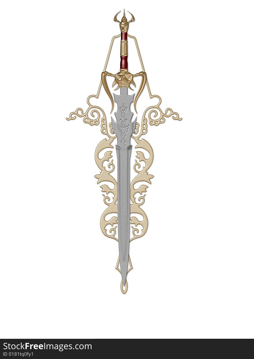 The image of the sword laying on a background, 3D rendering