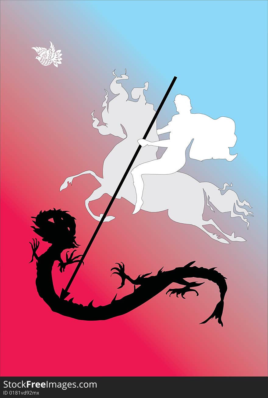 Illustration with St. George the Victorious silhouette. Illustration with St. George the Victorious silhouette