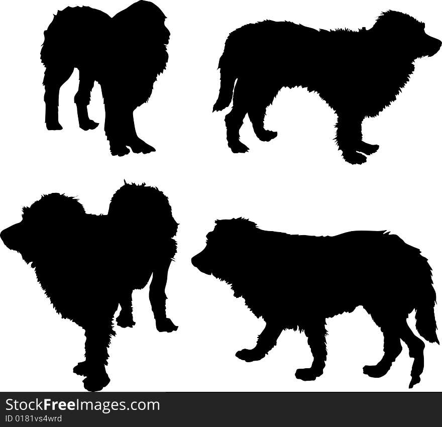 Illustration with dog silhouettes isolated on white background. Illustration with dog silhouettes isolated on white background