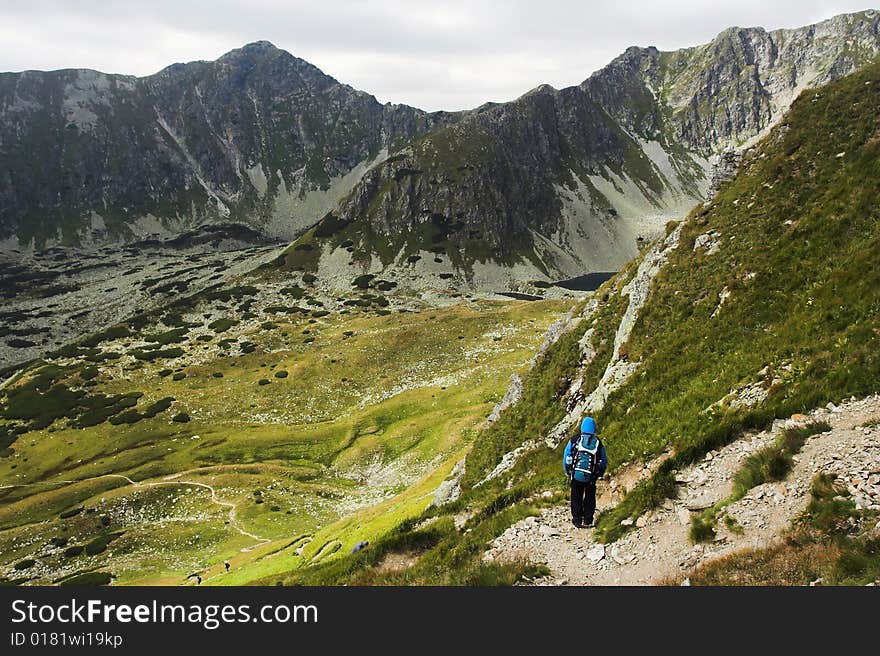 The way in Tatra Mountains with the hiker