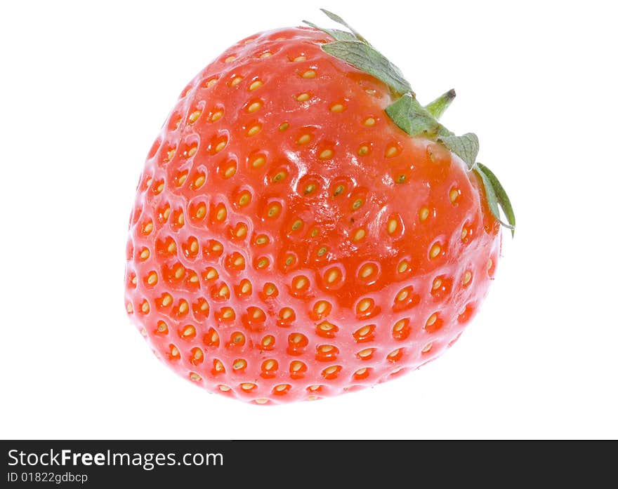 A ripe juicy red strawberry on the white background