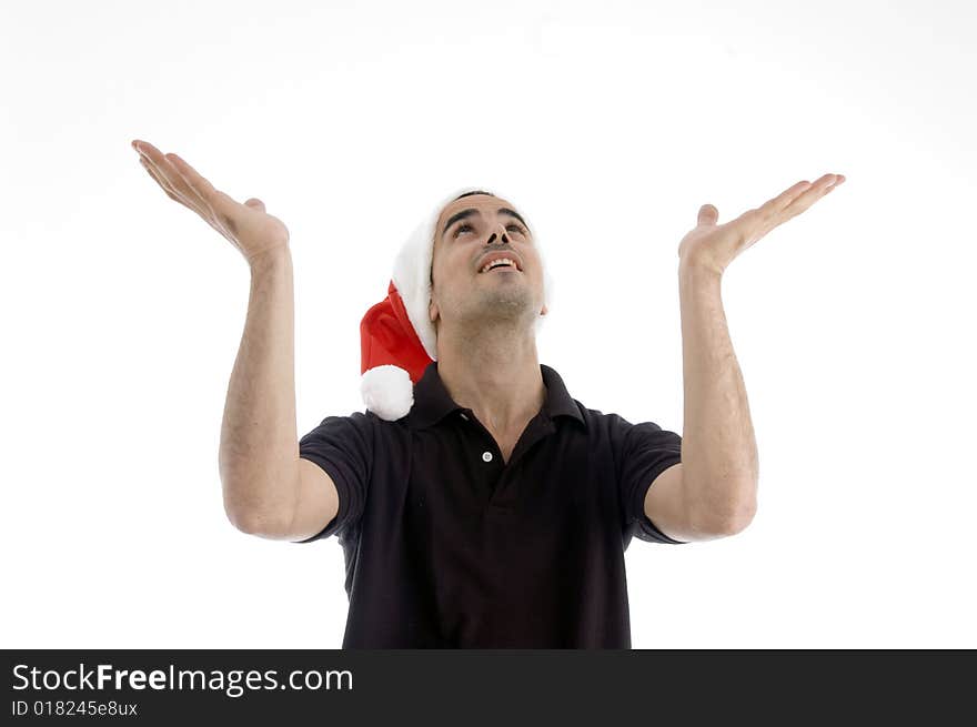 American male looking upward on an isolated background