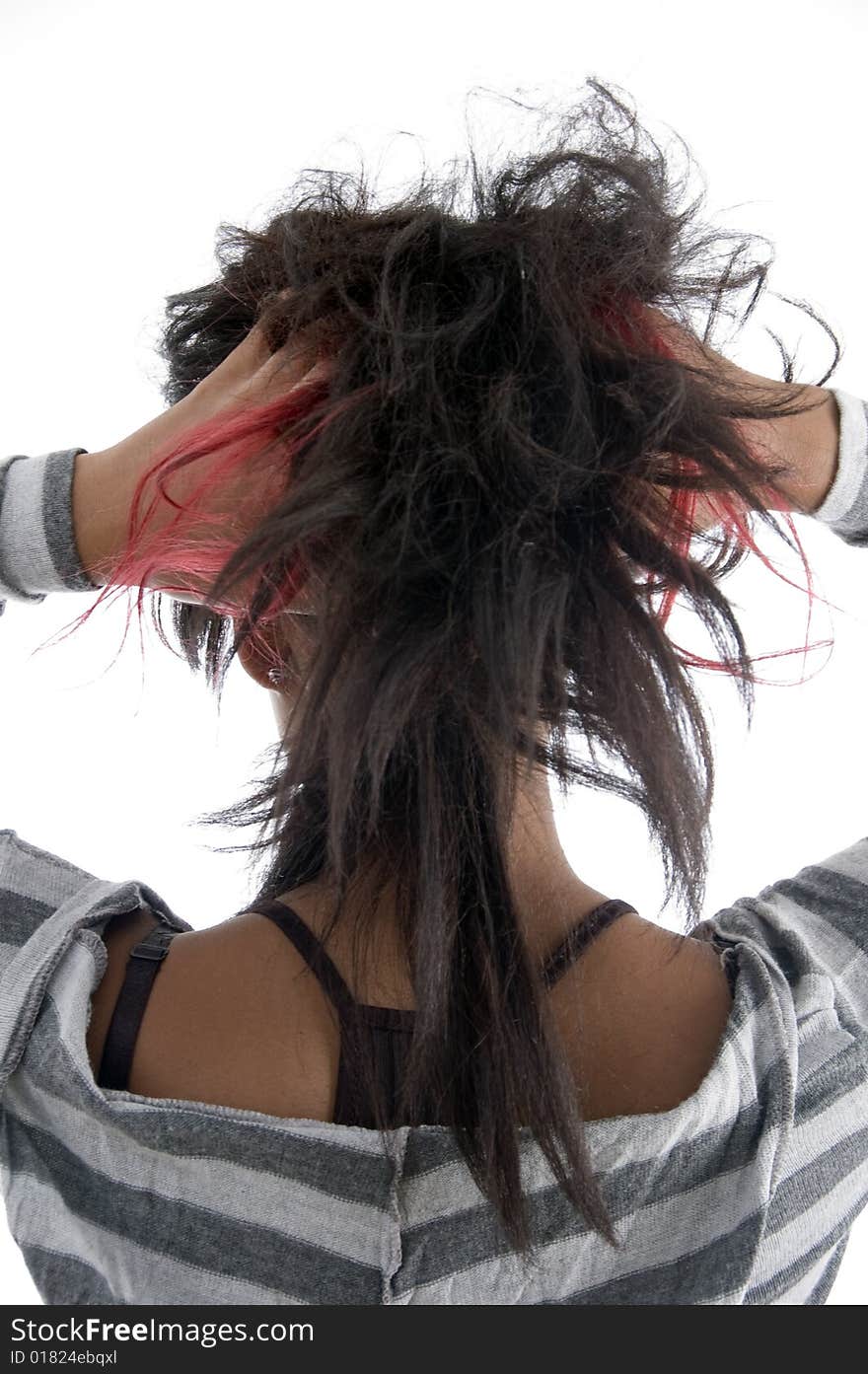 Girl showing her hair on an isolated background