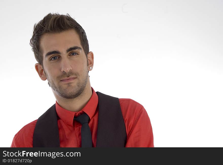 Portrait of young male against white background