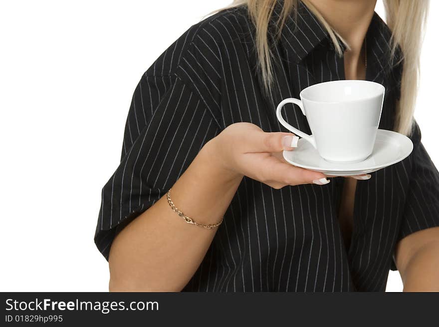 Woman keeping the cup in the hand. Woman keeping the cup in the hand