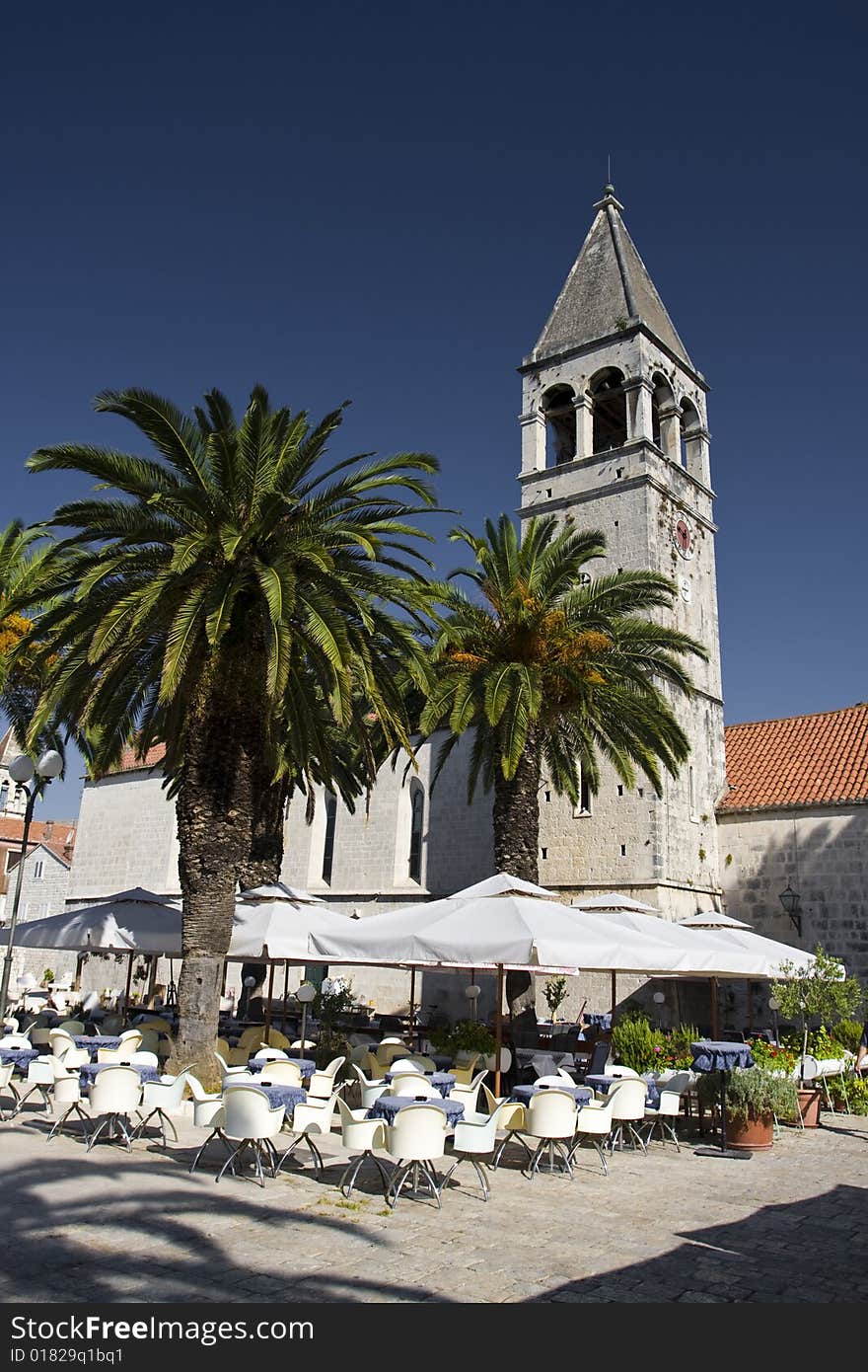 View of old church in the town of trogir, croatia