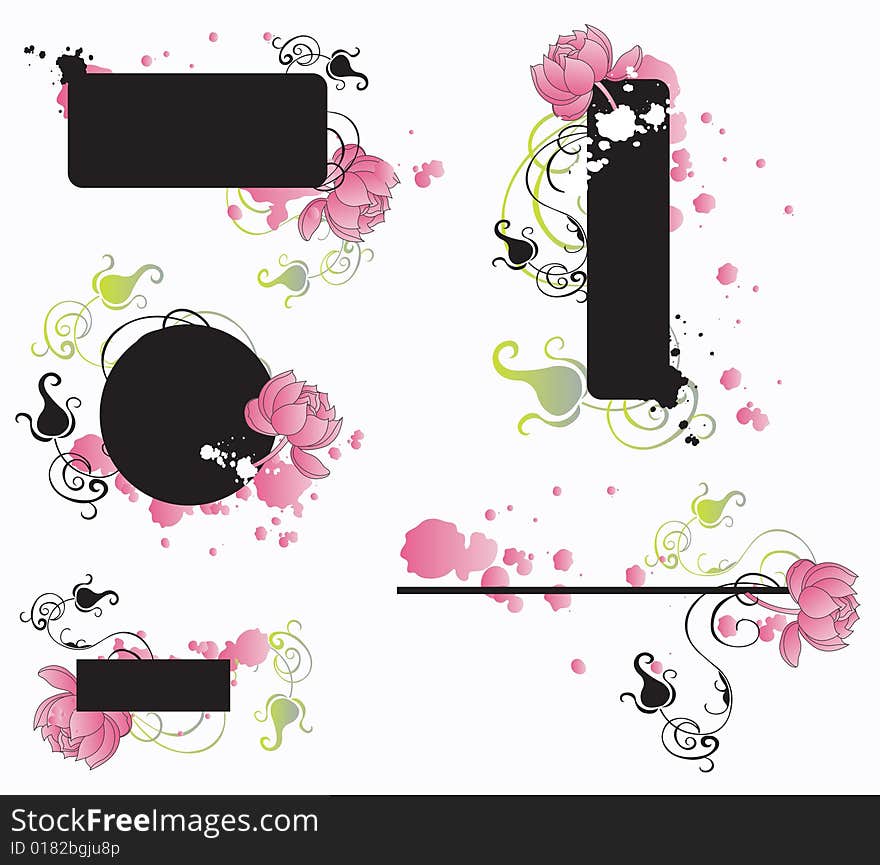 Set of floral frames and decorative patterns. Set of floral frames and decorative patterns