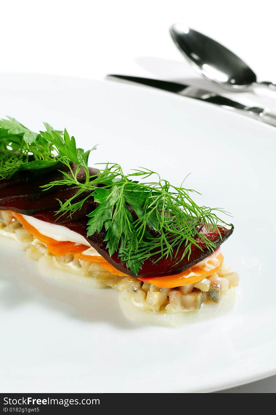 Herring Salad with Greens (Parsley, Dill) and Vegetables