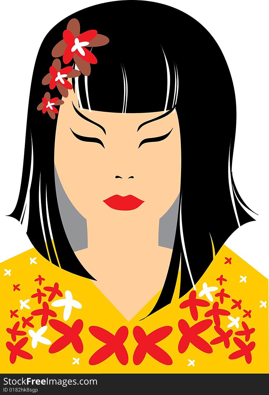 Japanese girl in floral yellow kimono