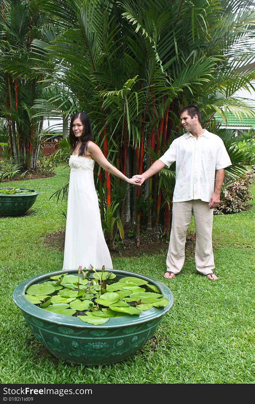 Portrait of an attractive bride and groom. Portrait of an attractive bride and groom.