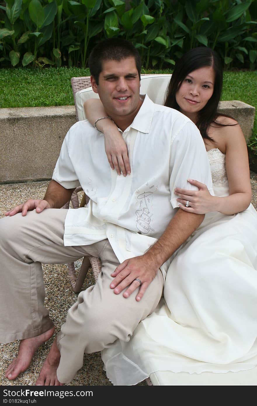 Portrait of an attractive bride and groom. Portrait of an attractive bride and groom.