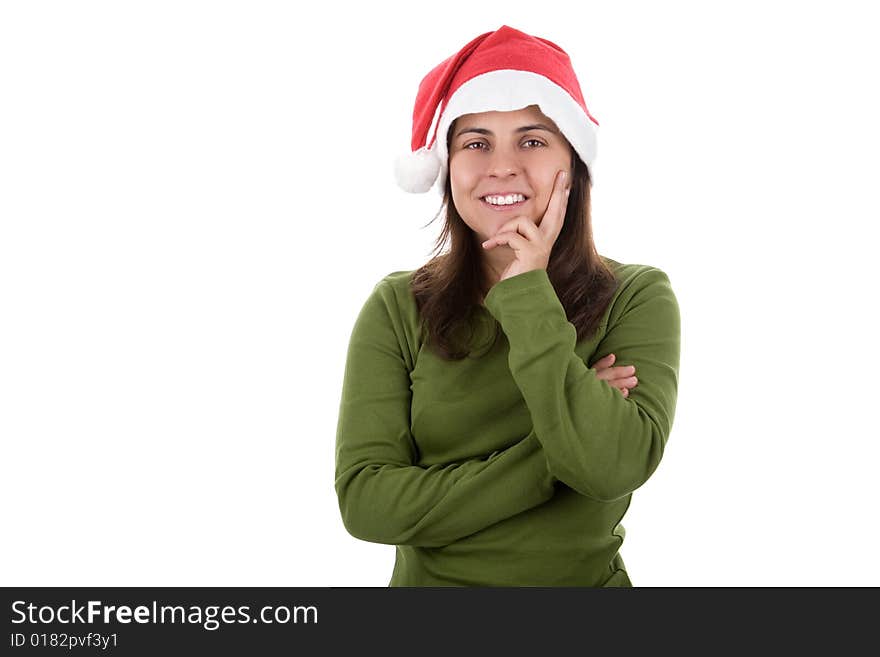 Young santa woman celebrating christmas