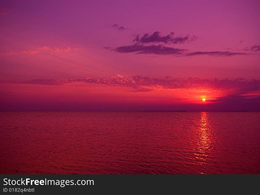 Sunset at Vityazevskiy liman. Krasnodar region. Russia