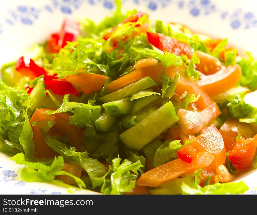 Salad with vegetables on white plate