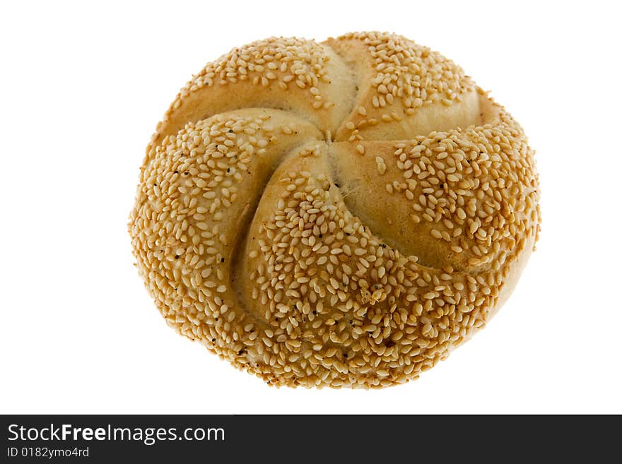 Roll With Sesame Against White Background