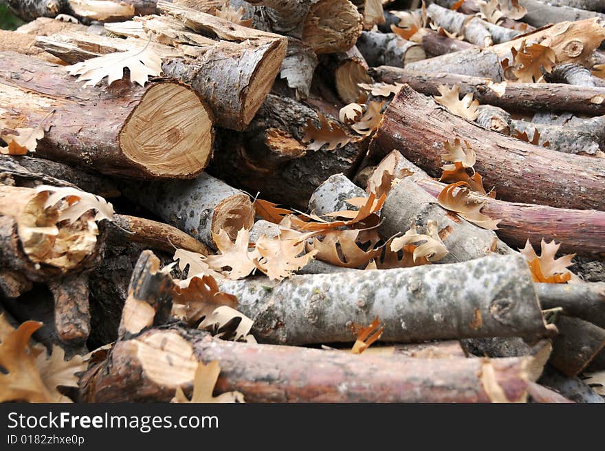 Firewood with leaves