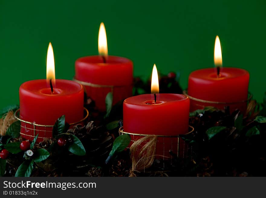 Christmas candles arrangement in colorful festive themes