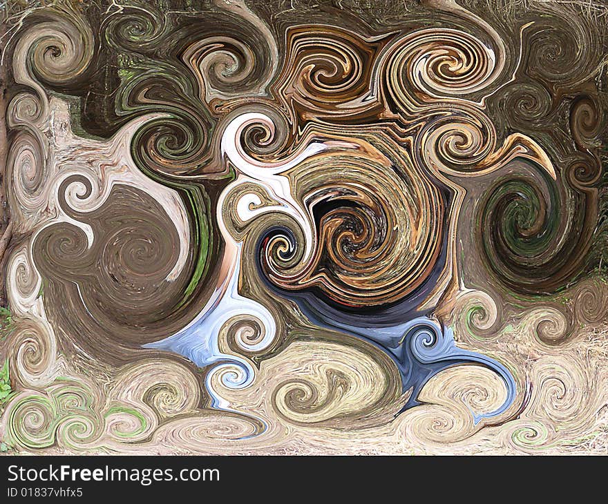 Abstract painting of spirals with nature-like colors. Abstract painting of spirals with nature-like colors.