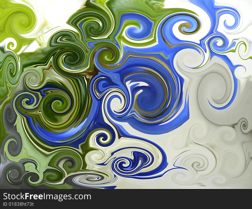 Abstract painting of spirals with nature-like colors. Abstract painting of spirals with nature-like colors.