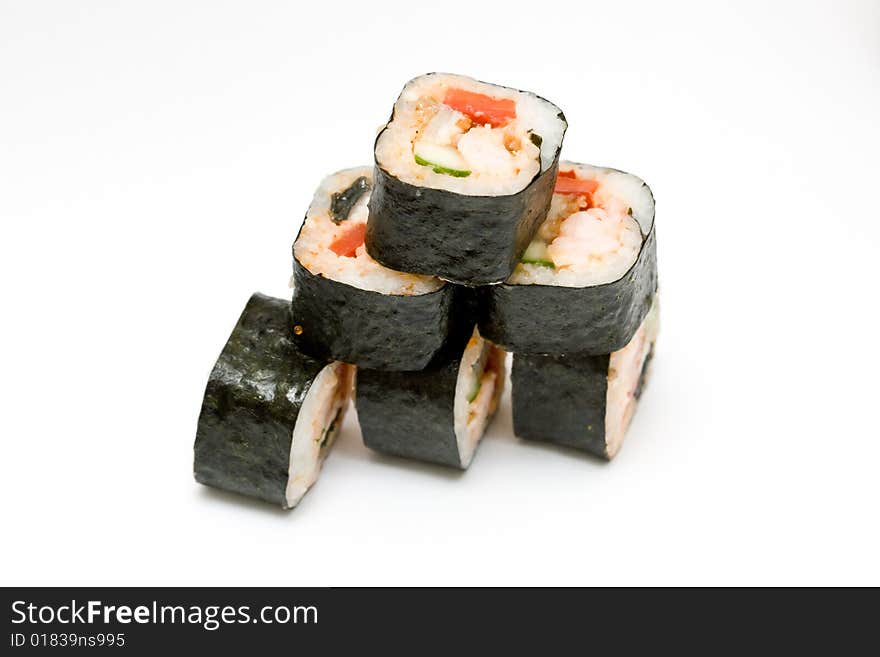 A set of japanese rolls on neutral background