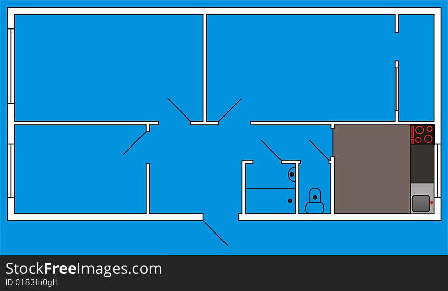 Room layout illustration on blue