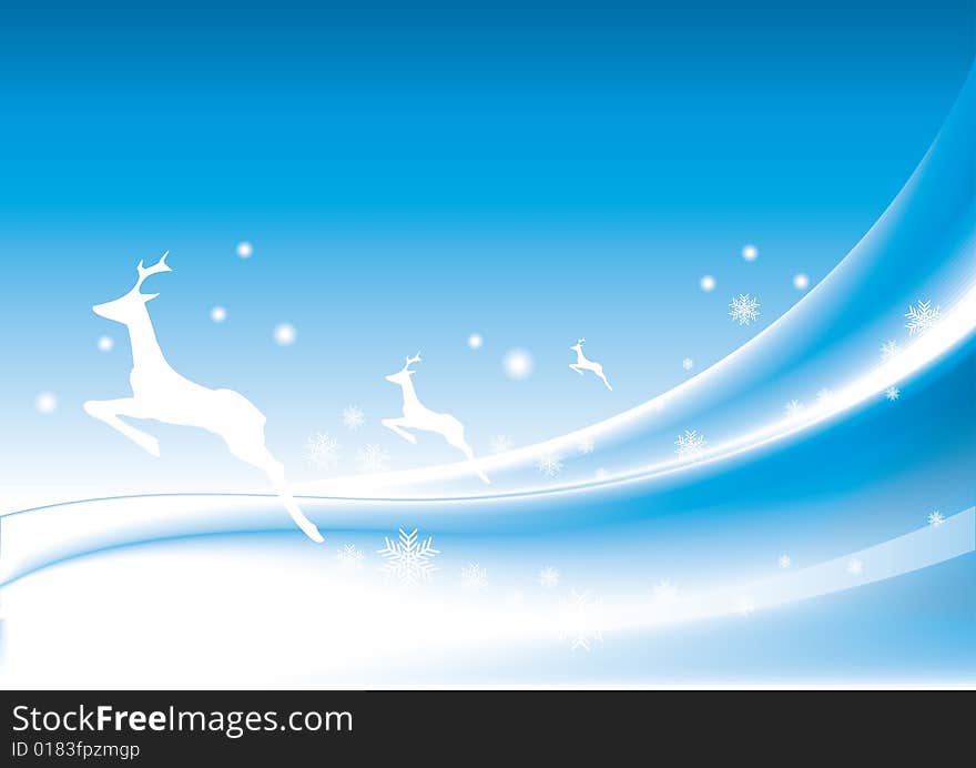 Snow deers running in winter background. Snow deers running in winter background