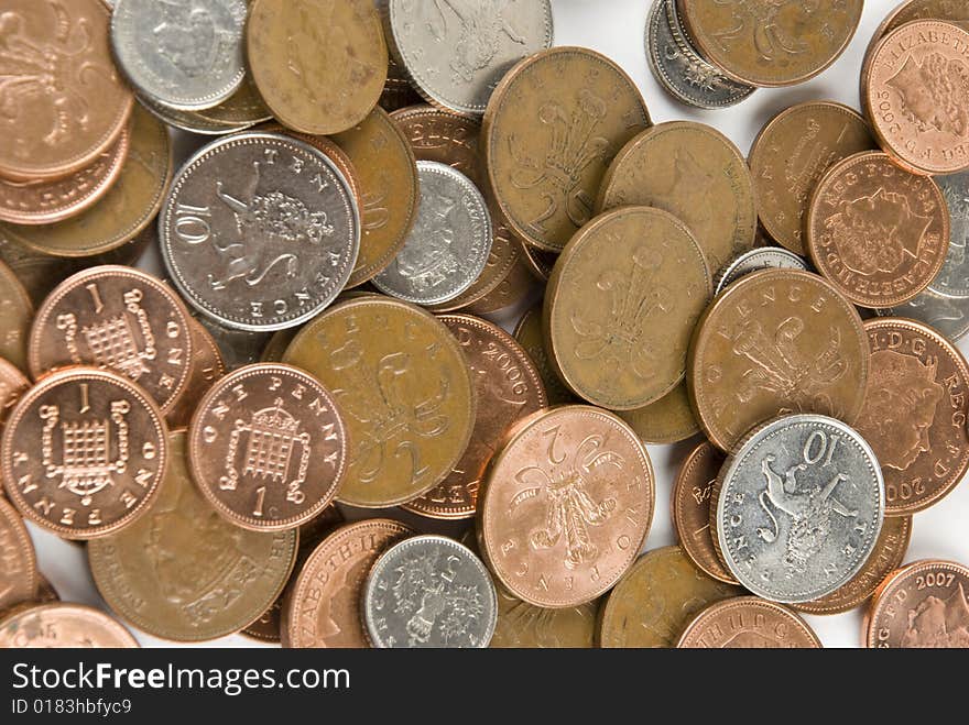 UK pence coins different colors