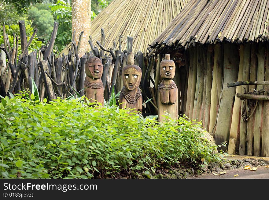 Statues in a forest