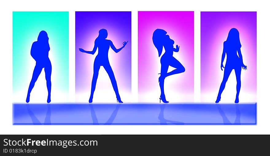 Women bodies in silhouette on a colorful background