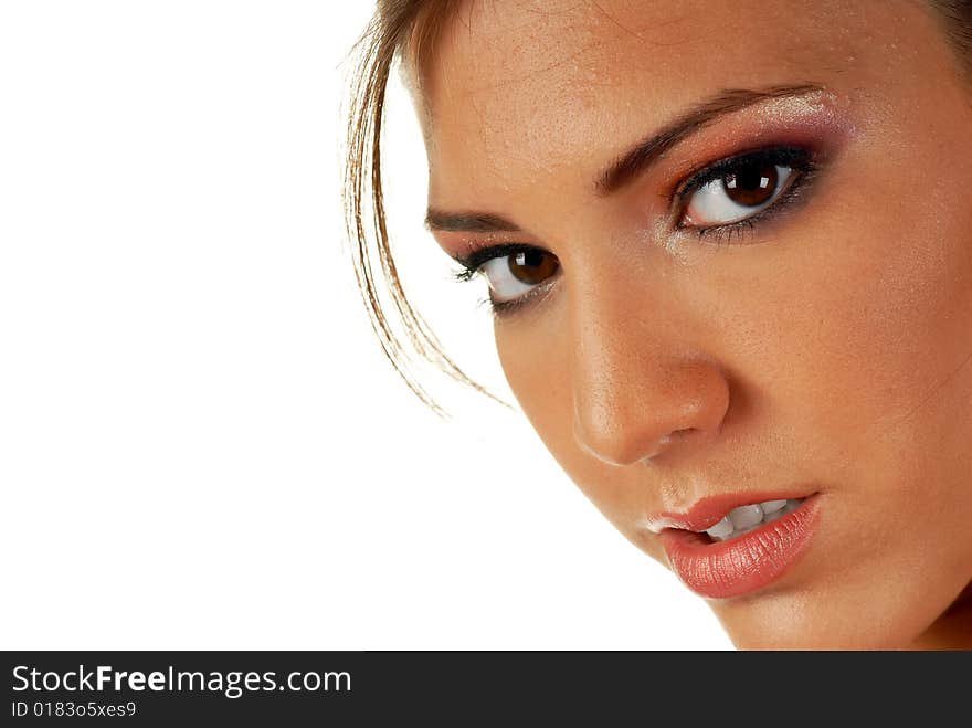 Attractive female beauty, studio shot, isolated over white