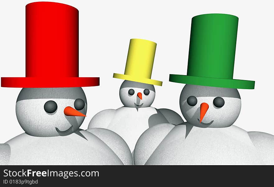 3D snowmen, abstract illustration