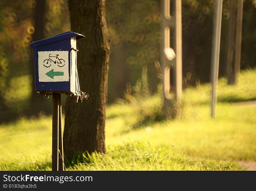 Bicycle road sign on mail box