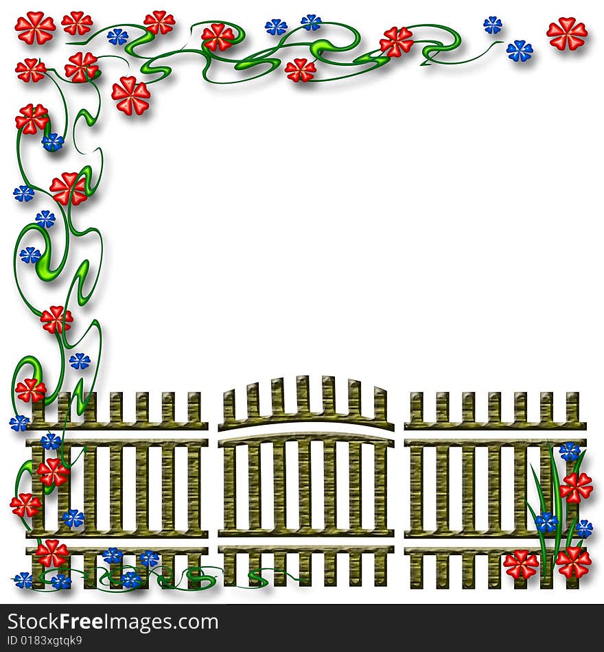 Garden gate and colorful flowers scrapbook page illustration. Garden gate and colorful flowers scrapbook page illustration