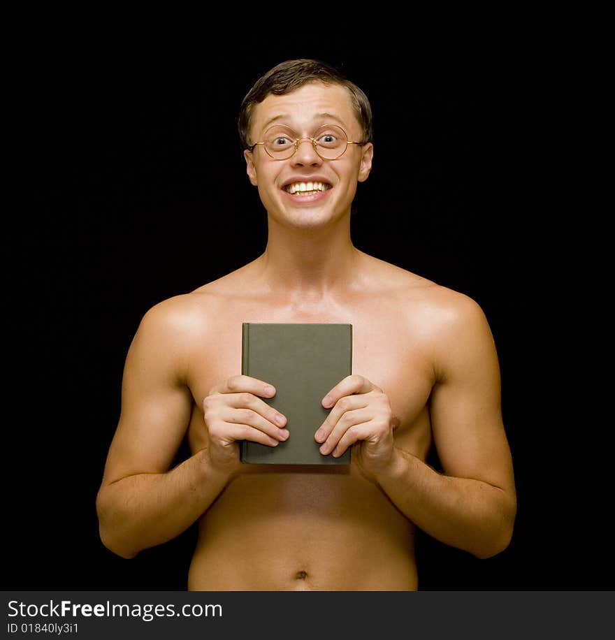 Naked young model with book