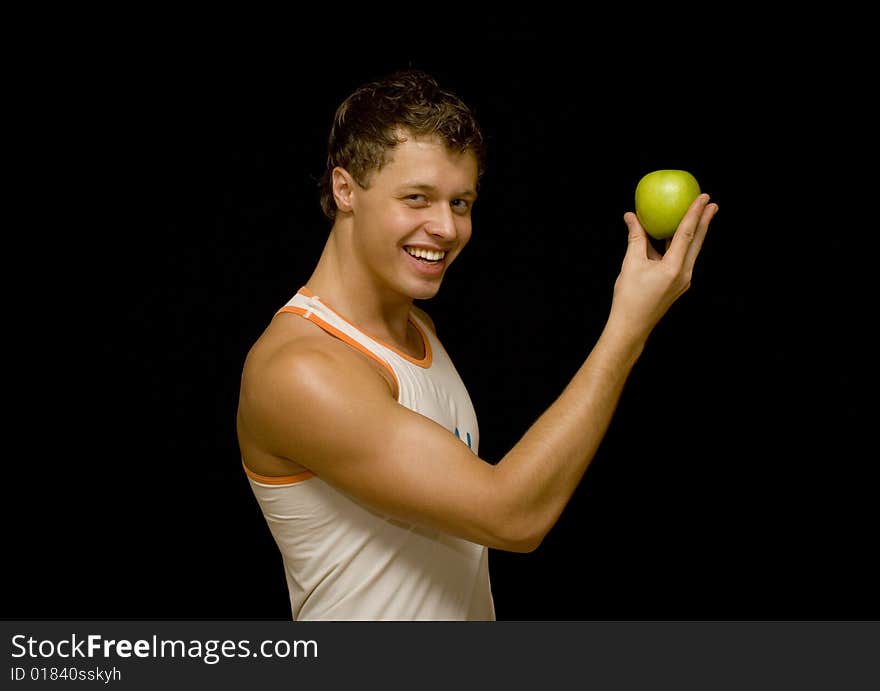 Young man with apple