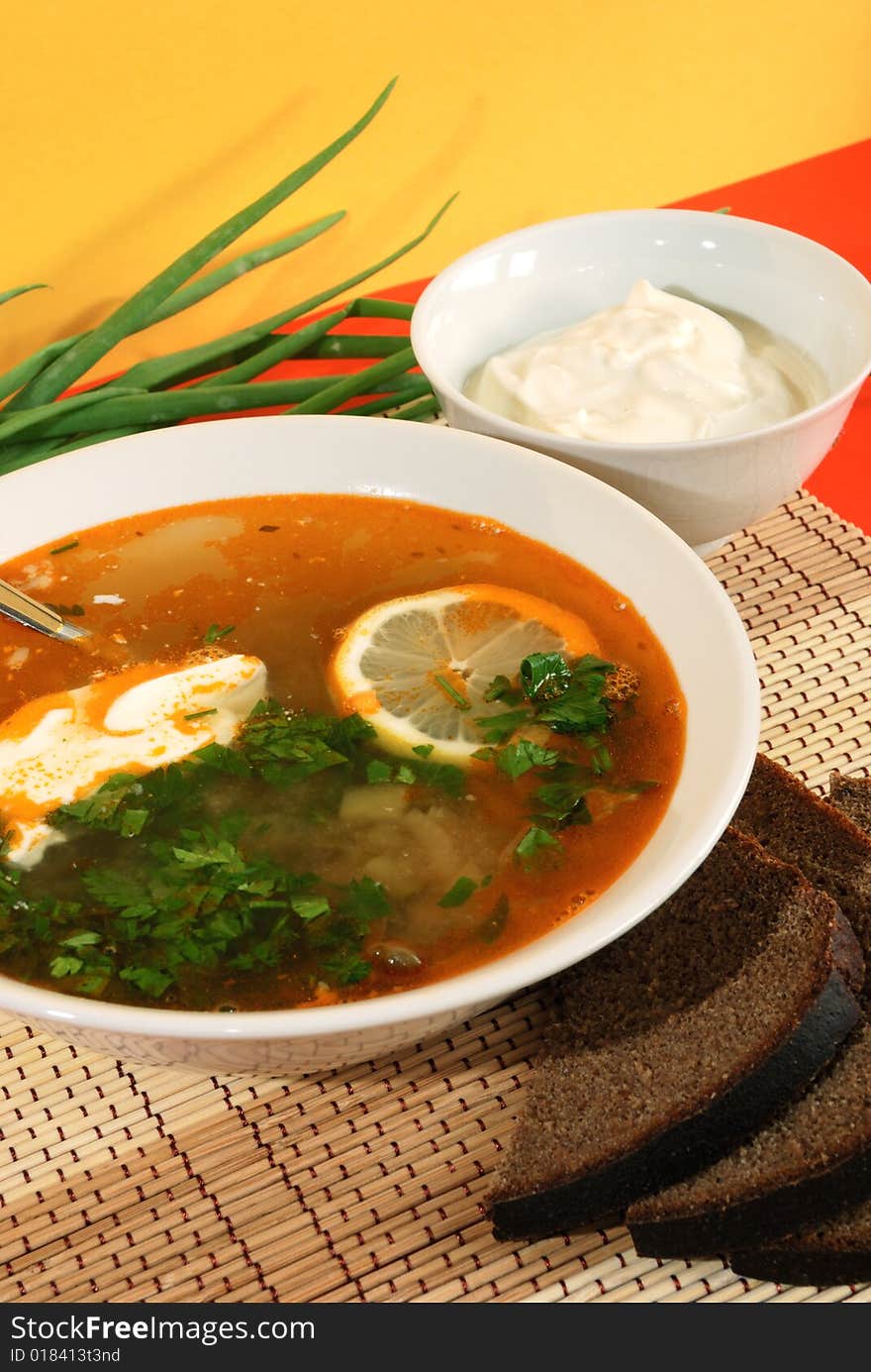 Russian traditional soup - solyanka