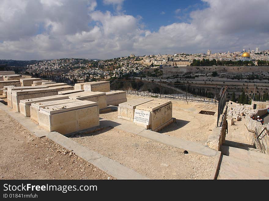 Wiew of Jerusalem old city from Mount of olives