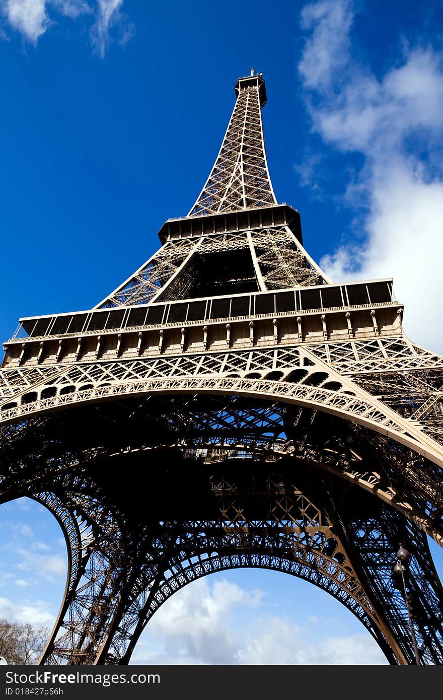 Beautiful view of The Eiffel Tower in Paris on a sunny day