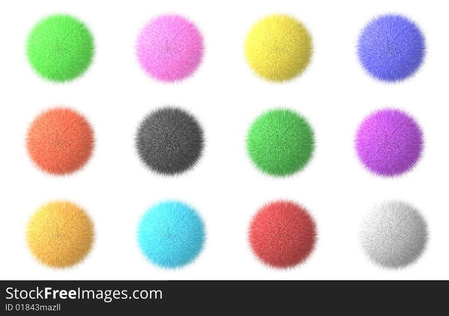 Fluffy spheres on white background